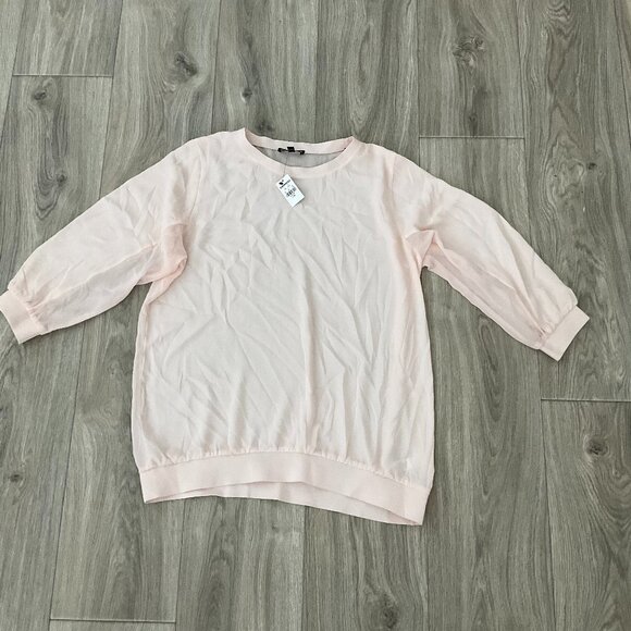 Express Sweater Women's Large Light Peach Sheer Crew Neck 3/4 Sleeve Career - Picture 1 of 7